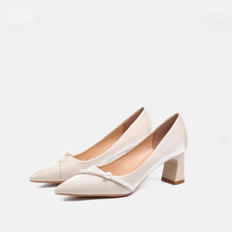 우아한 진주 장식 포인티드 토 블록 힐, 부드러운 스타 - Men Shoes H&M 리뷰 및 가격